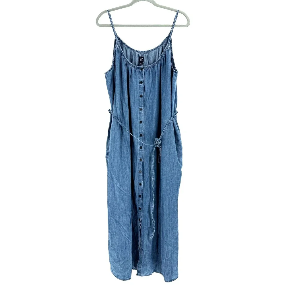 Gap Chambray Denim Maxi Dress Women's XL Indigo Western Boho Cowgirl Rodeo NEW - Picture 1 of 11